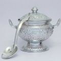 silver color Rice Bowl & Ladle Spoon Thai Pattern Rice Container Aluminum Curry Serving. 
