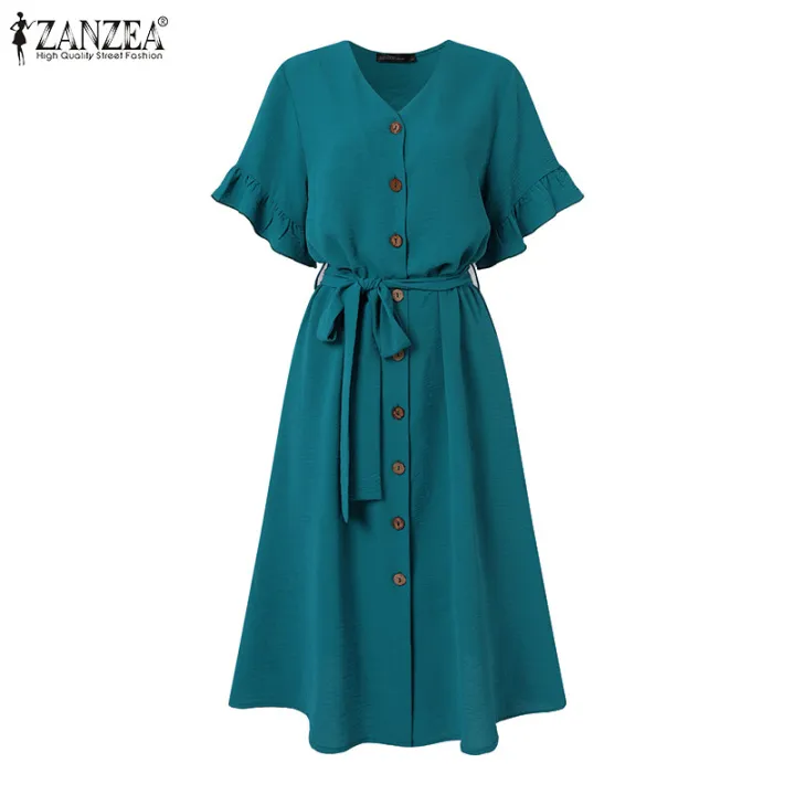 ZANZEA%20Women%20Short%20Sleeve%20Button%20Up%20A-Line%20Sundress%20Party%20Summer%20Belted%20Long%20Midi%20Dress%20#15%20-%20Image%206