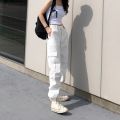 Pants Women Casual Solid Cargo Trousers Uni Chic Retro BF Streetwear Kpop Beam Feet Full Popular Simple Daily.