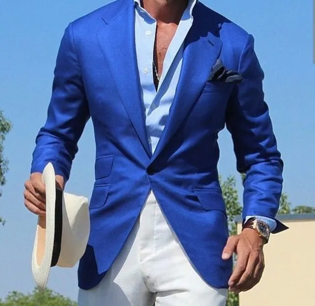 Costume Homme Mariage Blue Men's Suit Blazer Trousers Wedding Wear