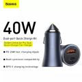 Baseus 40W U+C Dual Quick Charger Car Charger PD 20W Quick Charge for iPhone 12 13 Pro Max Type-C+USB-A Charger.