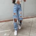 Women's Fashion Sexy Jeans Casual High Waist Pants Ripped Trousers Women Jeans Retro Denim Ripped Holes Frayed Loose Jeans Women.