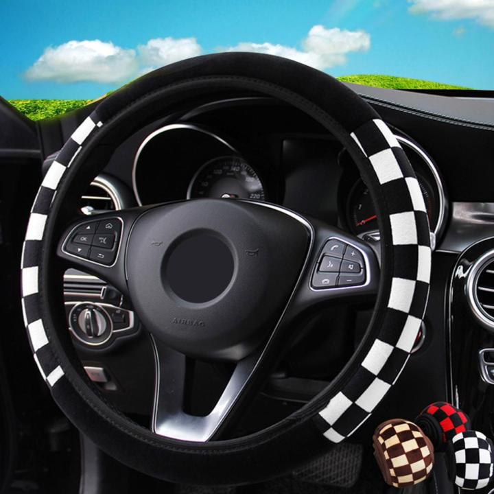 【Alizeker Mall】Auto Steering Covers Diameter 38cm Plush Fabric Car Steering Cover Universal Car-styling Fit for Most Cars Car Accessories