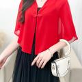 Summer Chiffon Printed Shawl Retro Style Sleeveless Cape Coat Women's Skirt Outer Wear Cardigan Sun Protection Clothing.