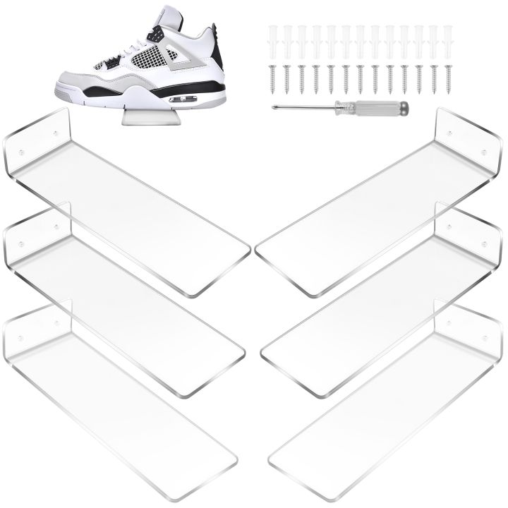 6 Pack Acrylic Floating Sneaker Shelves Clear Shoe Display Stand Room Decor for Display Collectible Shoe&Sneaker