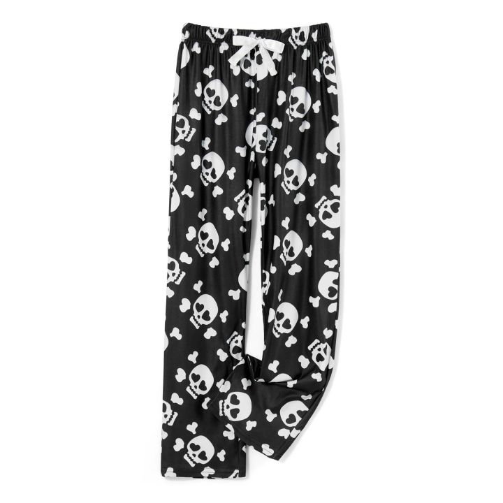 Combhasaki Womens Fuzzy Pajama Pants Sleepwear Skull Print Elastic Waist Long Pants Thickened Nightwear Halloween Lounge Bottoms