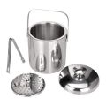 Stainless Steel Ice Square Container Double Walled 1.3L Ice Bucket Container with Tongs Lid.