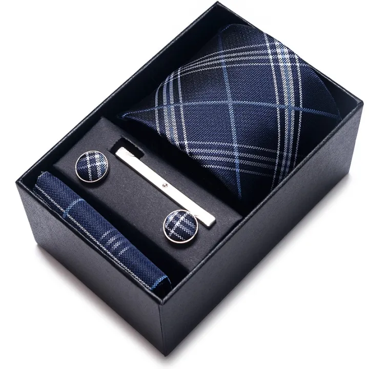 100%25%20Silk%20Brand%20Tie%20Handkerchief%20Cufflink%20Set%20For%20Men%20Necktie%20Holiday%20Gift%20Box%20Blue%20Gold%20Suit%20Accessories%20Slim%20Wedding%20Gravatas%20-%20Image%207