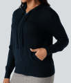 Womens Soft Knit Zip-Up Full Sleeve Sweater Hoodie with Pockets From Levin.