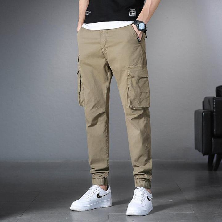 Summer Men's Lightweight Cargo Pants Drawstring Slim Fit Cargo Pants With Zipper Pockets Outdoor Hiking Military Trousers Male