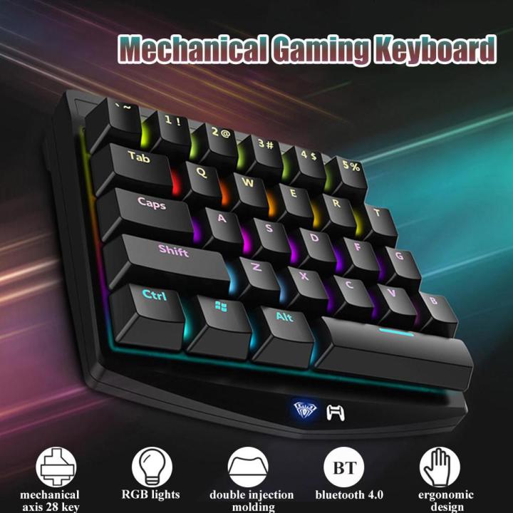 Popular 28 Keys One Handed Mechanical Wireless Gaming Keyboard RGB Backlit Gaming Keypad