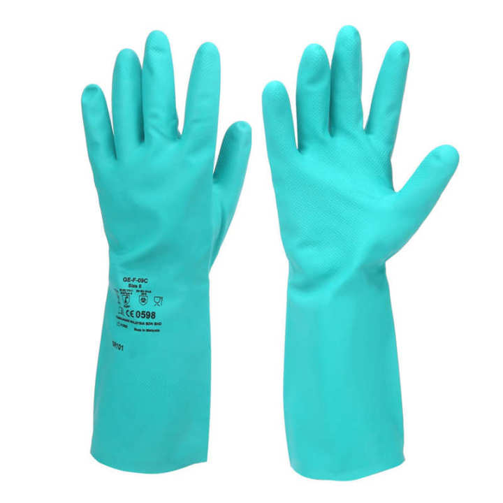 1 Pair Chemical Resistant Gloves Nitrile Rubber Non-Slip Hands Protection for Agriculture Gardening Industrial