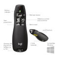 Logitech R400 Wireless Presentation Remote, 2.4 GHz, USB-Receiver, Red Laser Pointer, 15-Meter Operating Range, 6 Buttons, Intuitive Slideshow Control, Battery Indicator, PC - Black. 