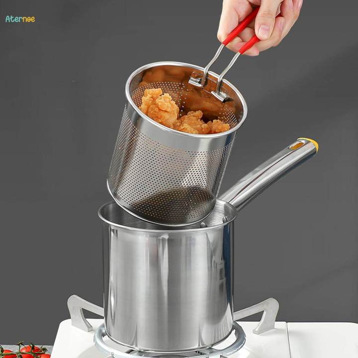6QT Deep Fryer Set Stainless Steel Deep Fry Basket & 3-Ply Deep Frying Pot Sauce Pan With Lid