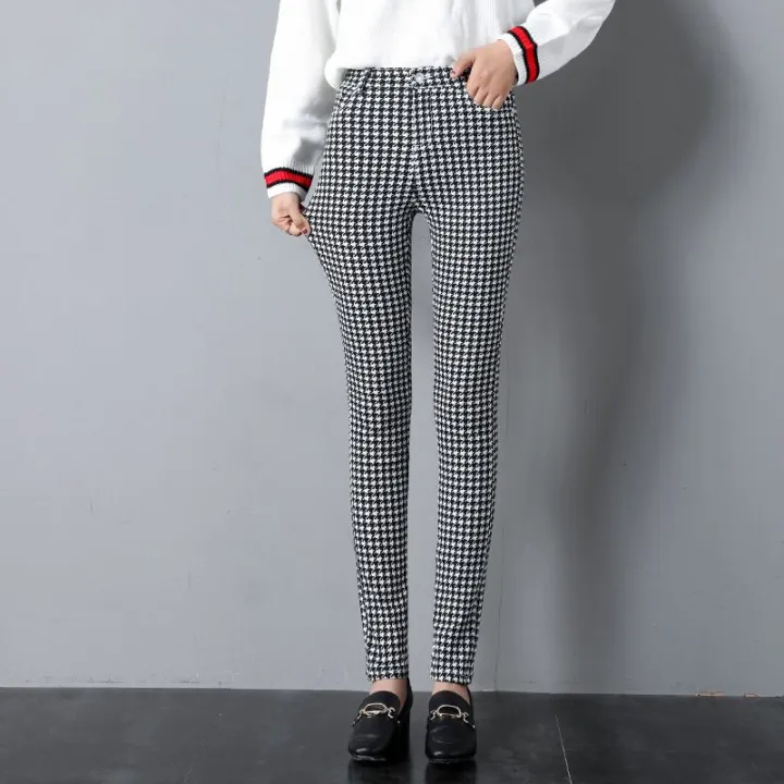 Houndstooth%20Women's%20Pants%20for%20Outer%20Wear2022Autumn%20New%20Elastic%20Slimming%20Skinny%20Plaid%20Pants%20Trendy%20British%20Pencil%20Pants%20-%20Image%208