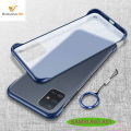 For Samsung Galaxy A51 Case Cover Ultra-thin frameless Ring Design transparent matte Back cover - Black & Blue.