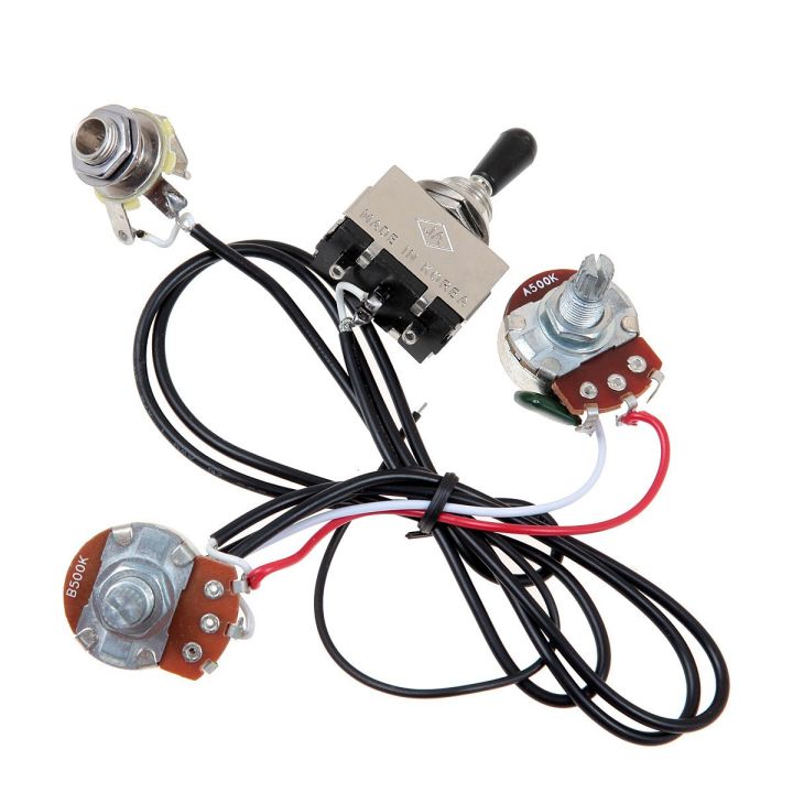 Guitar Wiring Harness Two Pickup 500K Pots 3-Way Toggle Switch Silver