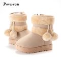 Size 20- 35 New Winter Furry Girl High Top Baby Snow Boots with Cute Hairball School Children Kids Warmer Cute Ball Fur Shoes. 