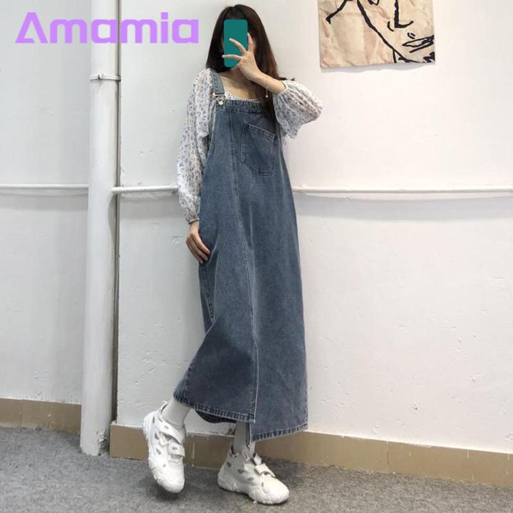 Denim%20Overall%20Dress%20Chic%20Suspender%20Denim%20Dress%20Trendy%20Collarless%20Bklessdi%20with%20ckets%20Split%20m%20Adjusle%20Straps%20Perfect%20for%20Stus%20soutast%20Buyers%20Denim%20Suspender%20Dress%20-%20Image%203