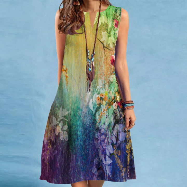2023European%20and%20American%20New%20Dress%20Women's%20Fashion%20Bohemian%20Beach%20DressVCollar%20Sleeveless%20Foreign%20Trade%20Dress%20-%20Image%204