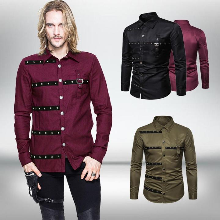 New Men Gothic Shirt Camisas Individuality Men's Fashion Plaid Long-sleeved Shirt Male Casual High Quality Shirt
