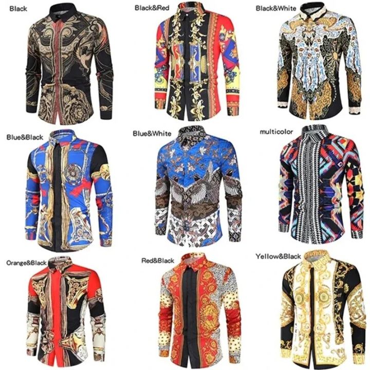 New Luxury Royal Shirt Men Casual Slim Fit Long Sleeve Men Paisley Print Shirt Camisa Social Prom Party Shirt Cool Popular Tops