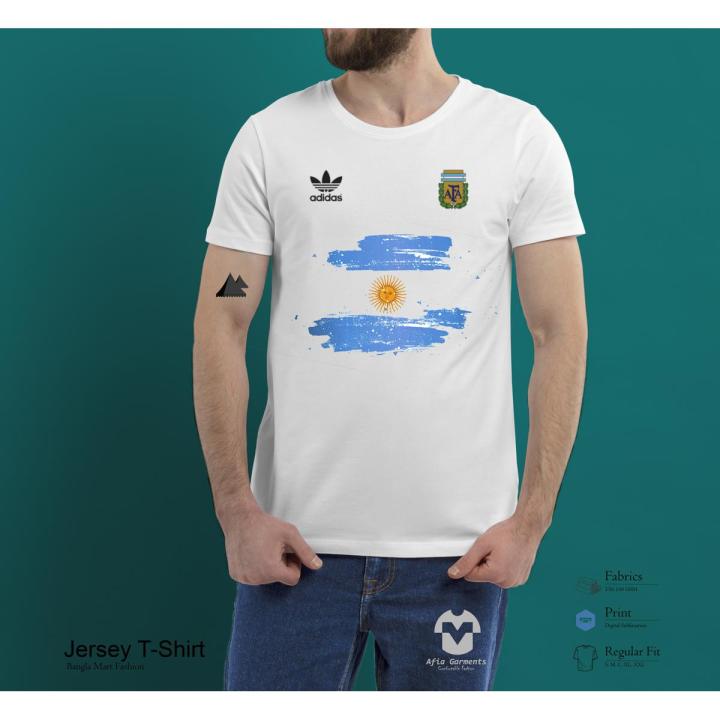 Argentina Flag & Football Logo Half Sleeve Round Neck Tshirt