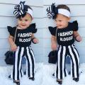New Fashion Toddler Girls Kids Tops Letter Print T Shirt Bell Bottom Black White Pants Trousers Outfits Set Clothes. 