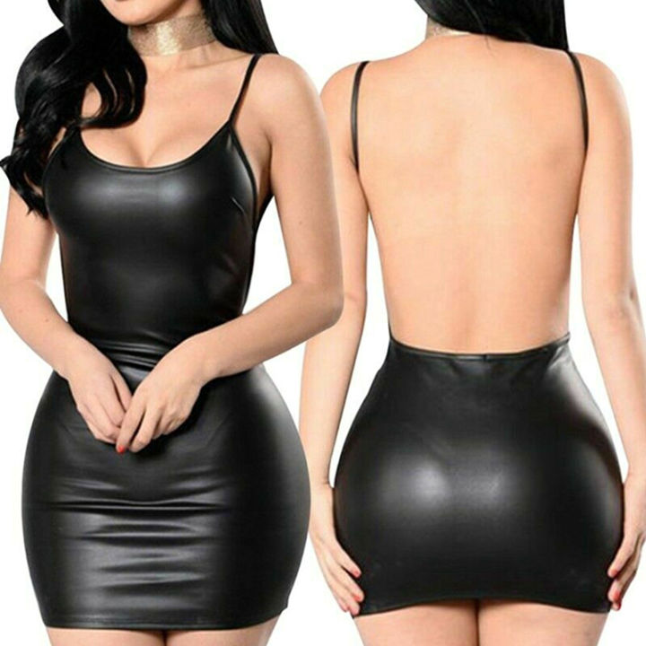Faux%20Leather%20Dress%20Backless%20Club%20Party%20Short%20Dress%20Solid%20Black%20Wet%20Look%20Latex%20Bodycon%20Push%20Up%20Bra%20Mini%20Micro%20Dress%20For%20Girl%20-%20Image%202