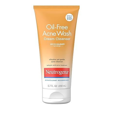 Neutrogena Oil-Free Acne Face Wash Cream Cleanser with 2% Salicylic Acid Acne Treatment, Non-Comedogenic & Gentle Daily Facial Cleanser for Acne-Prone Skin,