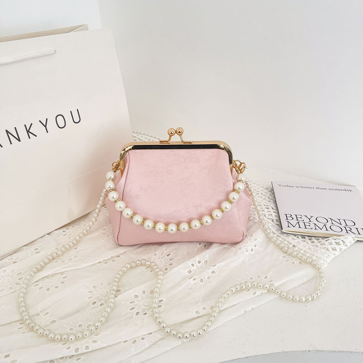 Beaded Bag Pearl Evening Party Clutch Women's Elegant Bag Luxury Brand Satchel Crossbody Sling Purse with Pearl Chain and Chains