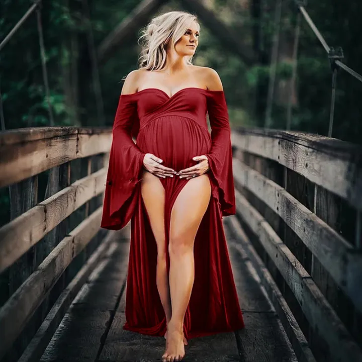sweet doll sex doll 2022 Black Sexy Maternity Dresses Homewear Split Side Long Pregnancy Casual  Clothes Photo Shoot Props For Pregnant Women Dress Skirts main image 1
