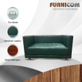 Furnicom Wooden Two Seater Leather Deep Green Sofa for Home & Office.