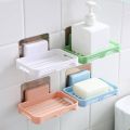 Creative Wall-mounted Soap Holder Box Drain Soap Dish Plastic Home Daily Self Adhesive Punch-free Bathroom Shelf Soap Box Bathroom Supplies.