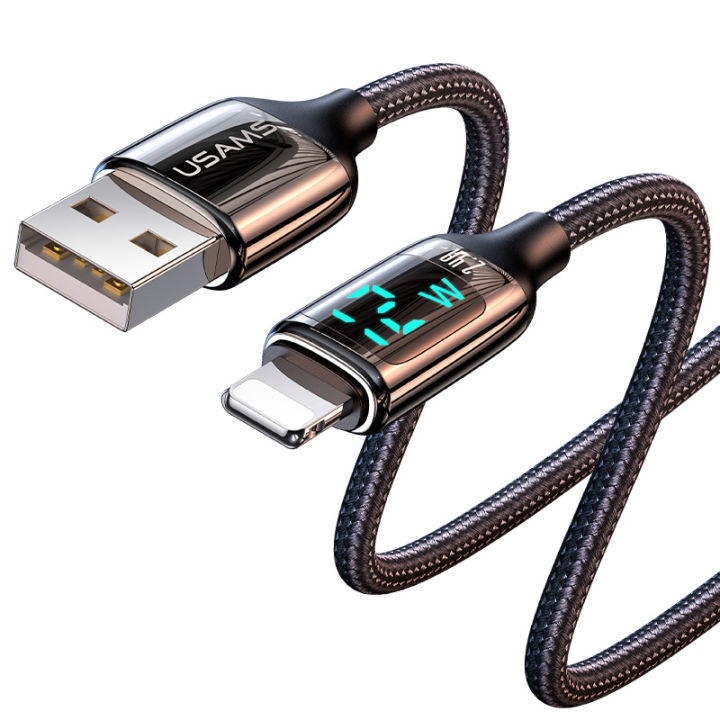 USAMS%20U78%20LED%20Display%20Cable%20PD%2012W%20Fast%20Charging%202.4A%20USB%20A%20C%20To%20Lightning%20Phone%20Cable%20-%20Image%202