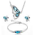 Fashion Sapphire Necklace Bracelet Earrings Set Elegant Crystal Butterfly Jewelry Set for Women Girls Gift.