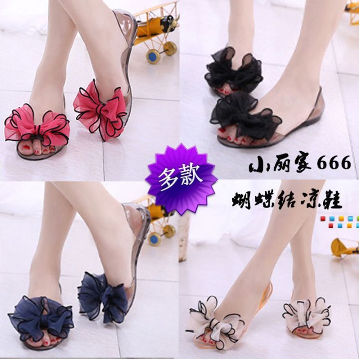 Fish%20mouth%20sandals%20women's%20summer%20flat%20students%20korean%20version%20flower%20new%20bow%20women's%20shoes%20jelly%20shoes%20transparent%20crystal%20shoes%20-%20Image%203