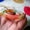 Outer Mongolian material colorful jade bracelet jade color medium wide retro women's Fu Lu Shou three-color colorful wangfu jade bracelet.
