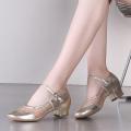 Dancing Shoes Performance Shoes Mid-Heel Shoes Buckle2023Spring and Summer New Shallow Mouth Patent Leather Korean Style Versatile Dancing Shoes Women.