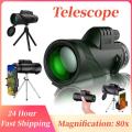 80X100 Powerful Monocular High Definition Zoom Night Vision Telescope Binoculars with SmartPhone Holder for Hunting Camping Tool.