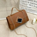 Women's Bag Square Block Lock Buckle Single Shoulder Square Chain Stripe Embossed Casual Simple Handheld Diagonal Straddle Bag.