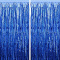Happy Birthday Decoration Combo Pack – Blue Backdrop Foil Curtain, Light Blue Paper Birthday Banner With Metallic Balloons.