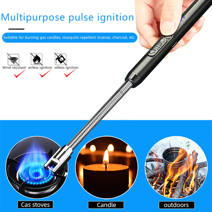 USB 360° Kitchen Candle Gas Stove Plasma Pulse Electric Arc Lighter Outdoor Metal Windproof Power Display Hook Ignition Gun Kengding