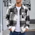 Men Vintage Shirt Jacket Men's Plaid Print Shirt Coat Casual Button Down Jacket with Long Sleeve Fleece Shacket for Autumn.