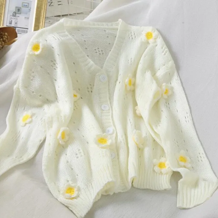 Women%20cardigan%20Sweaters%20Korean%20Sweet%20V-neck%20Floral%20Printing%20Hollow%20Out%20Knitted%20Cardigans%20Female%20Casual%20Long%20sleeve%20Sweater%20Coat%20-%20Image%202