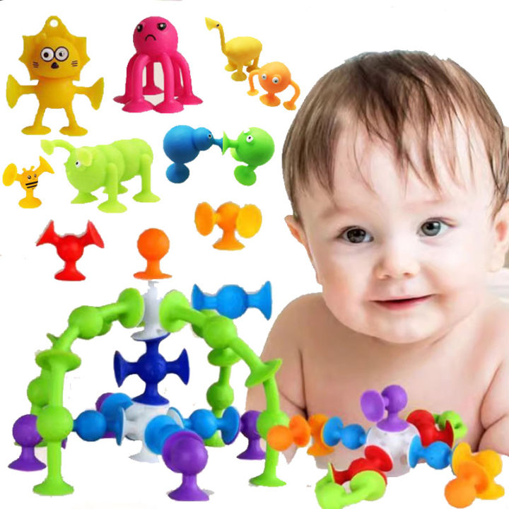 Baby Suction Cup Toys Construction Set for Children Silicone Building Blocks Kids Animal Puzzle Sticker Bathtub Sucker Bath Toys KankongAgu