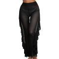 Women Mesh Ruffle Trim Cover Up Pants Beach Cover Up Beach Wrap Bikini Shiny Wraps Cover Ups For Swimwear Ruffle Pants 2022. 