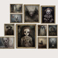 Thriller Gothic Dark Style Set Retro Posters Horror Clown Ghost Doll Magic Witch Wall Art Living Room Home Decor Canvas Painting. 