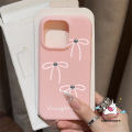 Cartoon Simple Bow Cute Bow Knot English Trendy Brand Case Compatible for IPhone 11 14 16 12 15 13 Pro Max 16 14 15 Plus 16Plus Candy Color Luxury Skin Feel Leather Texture Case. 