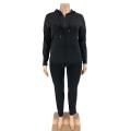Plus Size Women's Clothing Solid Color Hooded Women Tracksuits Long Sleeve Zipper Matching Sets Elastic Pant Set Fitness Suits.